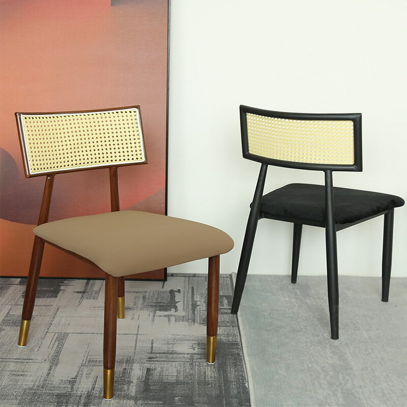 免運 可開發票 北歐家用設計師鐵藝椅子個性創意餐廳咖啡廳休閒椅藤編靠背餐椅子