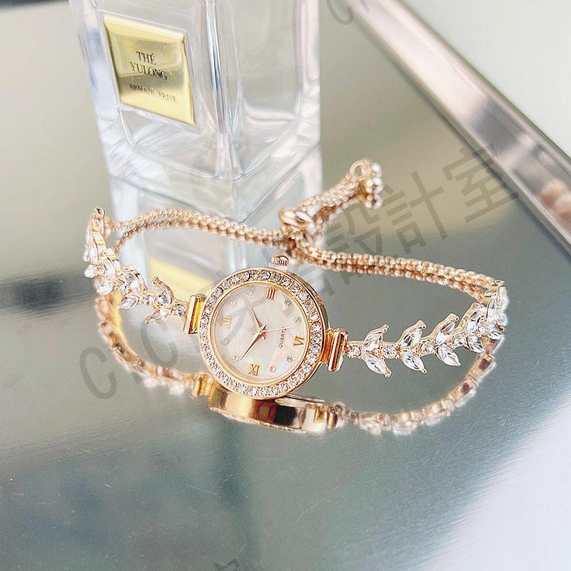 網紅流行女生女士手錶新款全身水鑽奢華美人魚抽拉式懶人錶帶簡約時尚氣質手鍊女表【亞德機械五金家居】 2