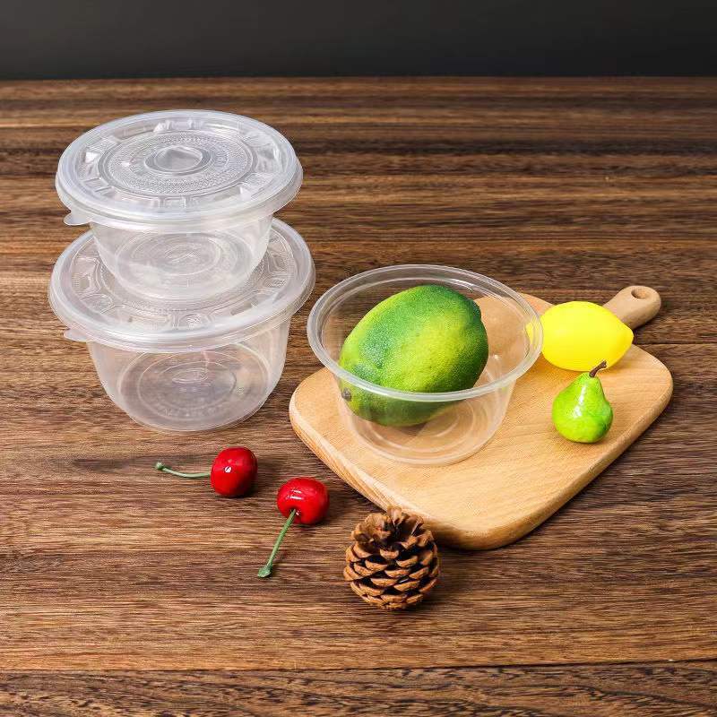 楓林宜居 一次性碗打包餐盒圓型快餐飯盒塑料帶蓋湯碗外賣家用碗筷套裝批發