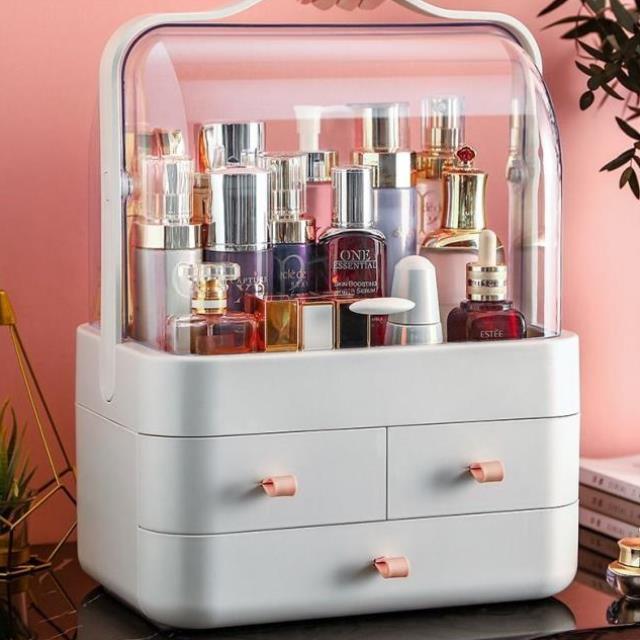 網紅化妝品收納盒大容量防塵家用桌面整理梳妝臺口紅護膚品置物架