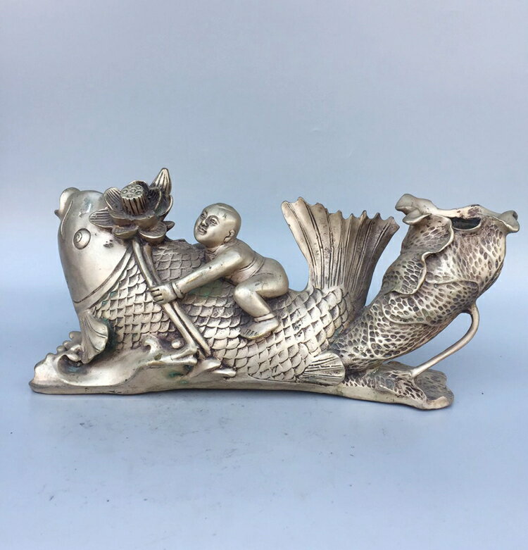 仿古銅器銅魚銅蓮魚人福工藝品擺件銅筆筒 純銅魚白銅魚