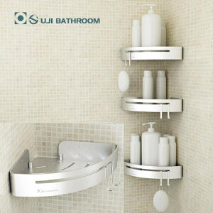 歐吉免打孔洗澡間浴室置物架淋浴房衛生間雙層壁掛太空鋁三角架ATF 年終特惠