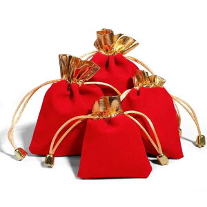 紅色絨布袋錦囊小福袋文玩抽繩束口袋子金口首飾袋飾品包裝袋直銷