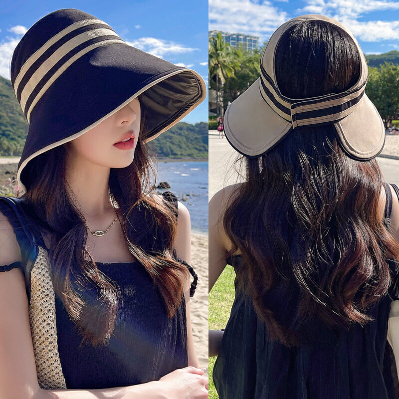 日本黑膠空頂帽可折疊夏季遮陽帽子女士韓版沙灘防曬帽休閑太陽帽