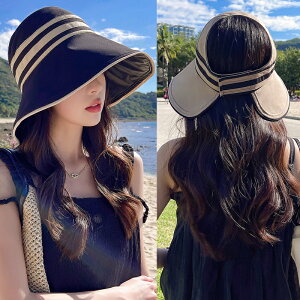 日本黑膠空頂帽可折疊夏季遮陽帽子女士韓版沙灘防曬帽休閑太陽帽