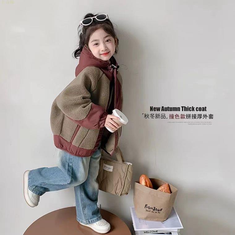 女童外套秋冬款2024新款洋氣女孩冬裝連帽上衣兒童裝羊羔絨毛毛衣