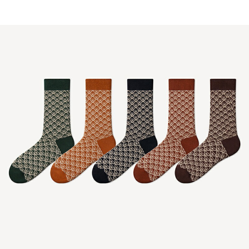 中筒襪棉襪(5雙裝)-菱格復古民族休閒男女襪子5色74fs11【獨家進口】【米蘭精品】