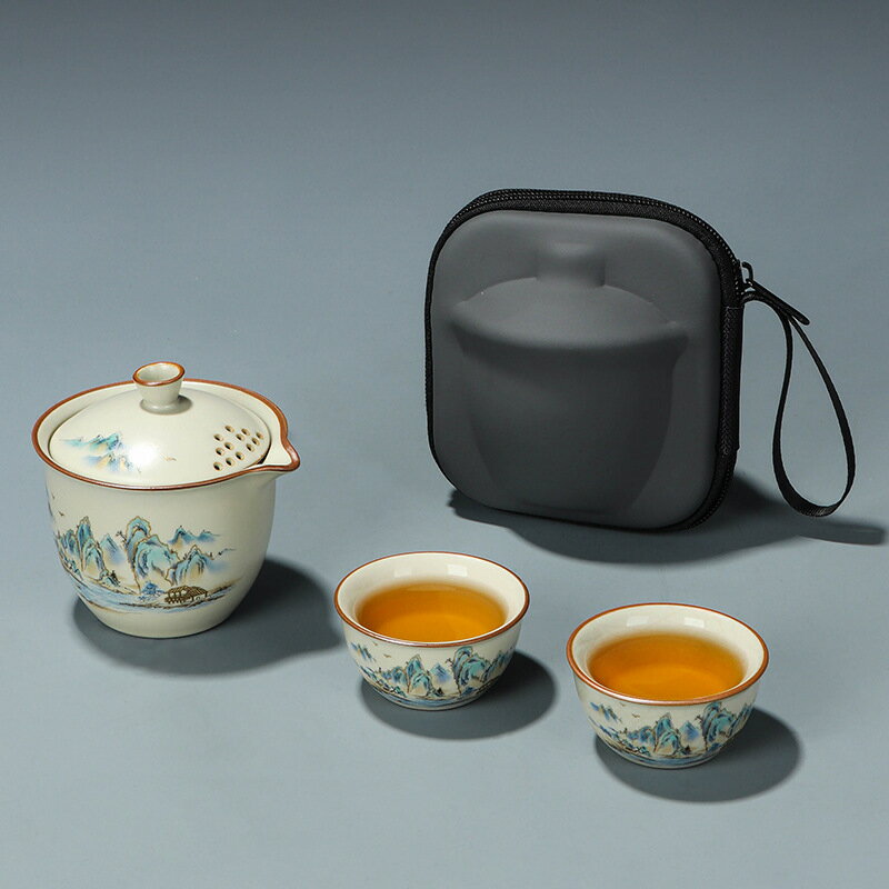 汝窯旅行茶具戶外可攜式快客杯功夫茶具套裝活動伴手禮