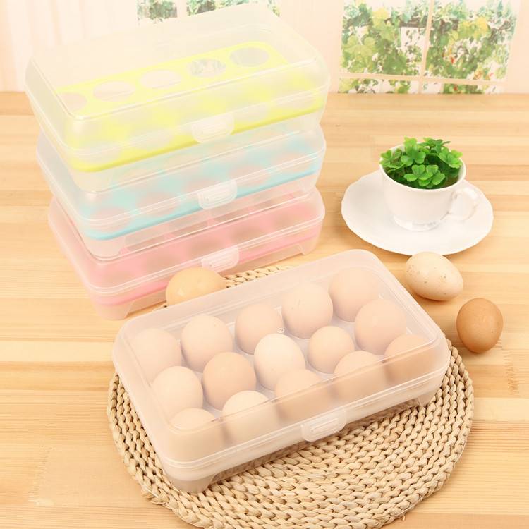 野餐盒 手提盒 戶外便當盒 塑料雞蛋冰箱收納盒 便攜式戶外野餐15格塑料雞蛋盒包裝 廚房用品【HH13528】
