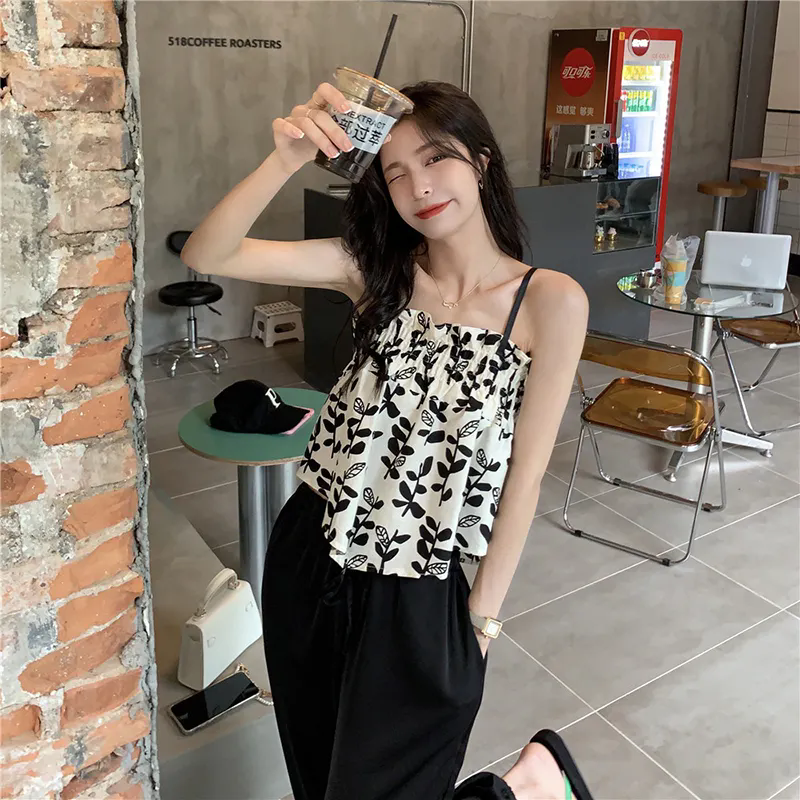 女士背心 小可愛 甜辣風別致碎花吊帶 女春裝韓版背心 外穿顯瘦無袖上衣 減齡打底衫 女生背心【不二雜貨】