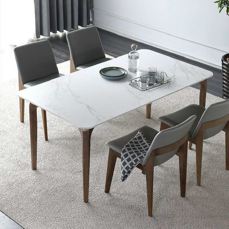 餐桌 北歐白蠟木長方形巖板餐桌設計師款家用小戶型吃飯桌椅子