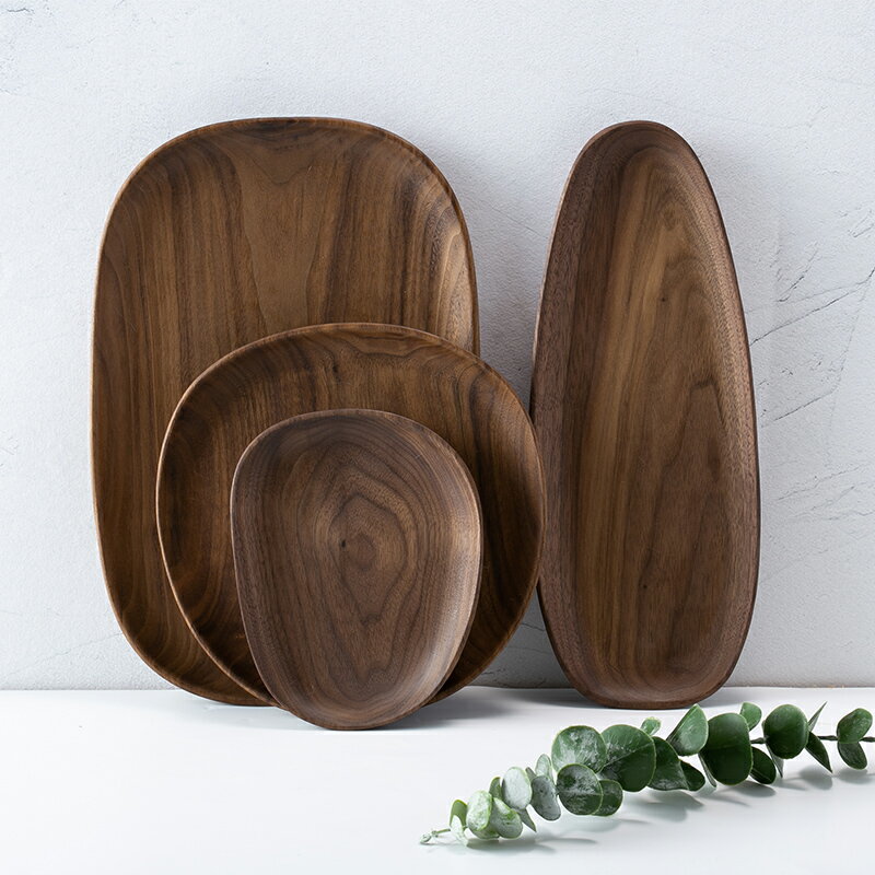 黑胡桃木茶盤托盤實木圓果盤餐盤木質盤整木新中式個性定制木盤