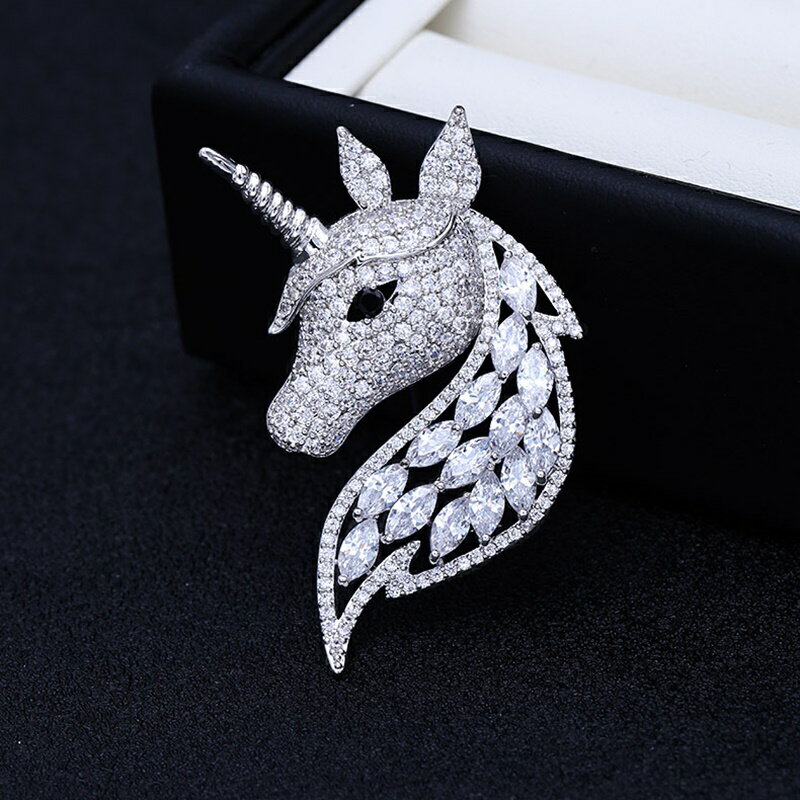 【巴黎精品】胸針獨角獸胸花-鋯石絢麗動物別針女飾品2色p1ao92