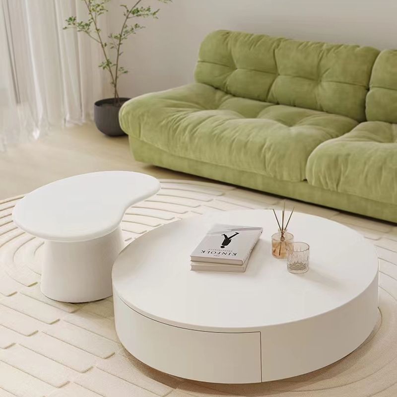 奶油風圓形組合茶幾客廳白色現代輕奢大小圓矮茶幾桌小戶型電視柜