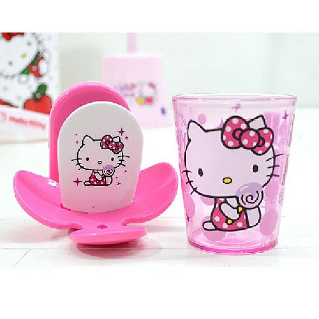【震撼精品百貨】Hello Kitty 凱蒂貓 HELLO KITTY 粉色棒棒糖黏著式牙刷杯架組 震撼日式精品百貨