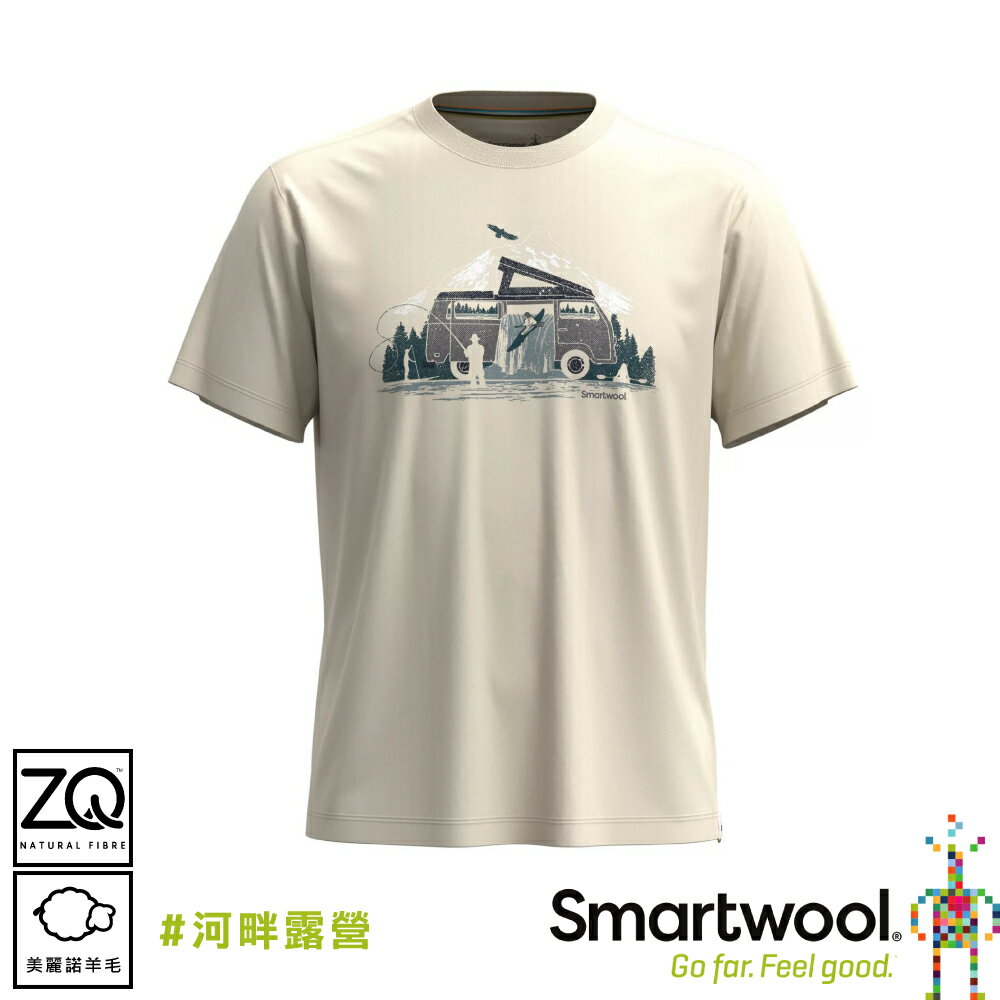 【SmartWool 美國 塗鴉短Tee/河畔露營《杏色》】SW002370/短T/登山/露營/健行/爬山/排汗/男女