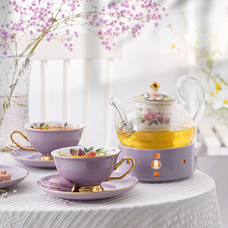 日式高檔下午茶陶瓷玻璃花茶具套裝客廳水果茶壺帶過濾蠟燭加熱