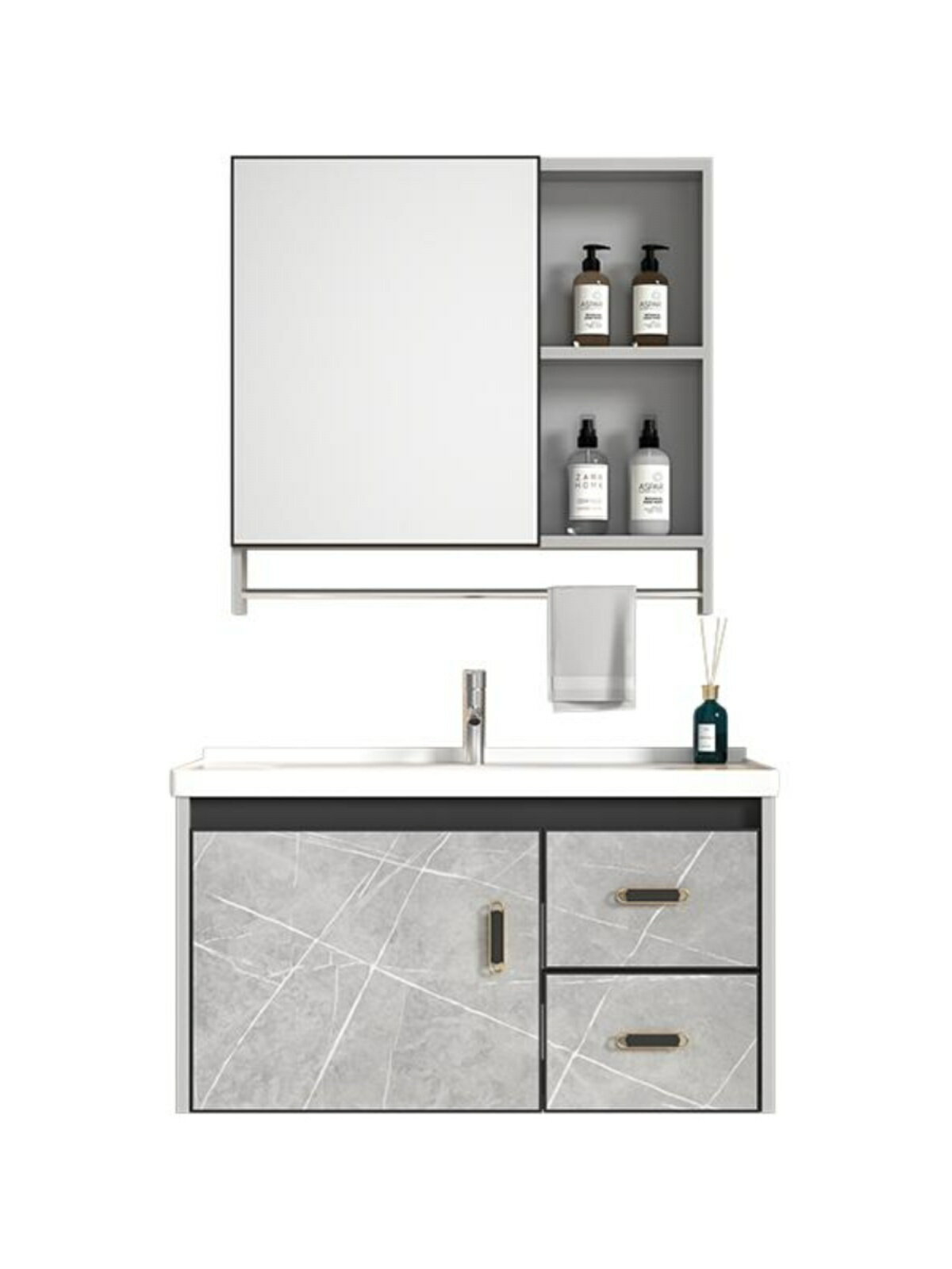 簡約太空鋁浴室柜組合陶瓷一體洗臉盆洗漱臺衛生間洗手盆池衛浴柜/洗手盆/洗臉盆/洗漱盆/陶瓷盆/浴室盆/鏡櫃洗手盆一體式