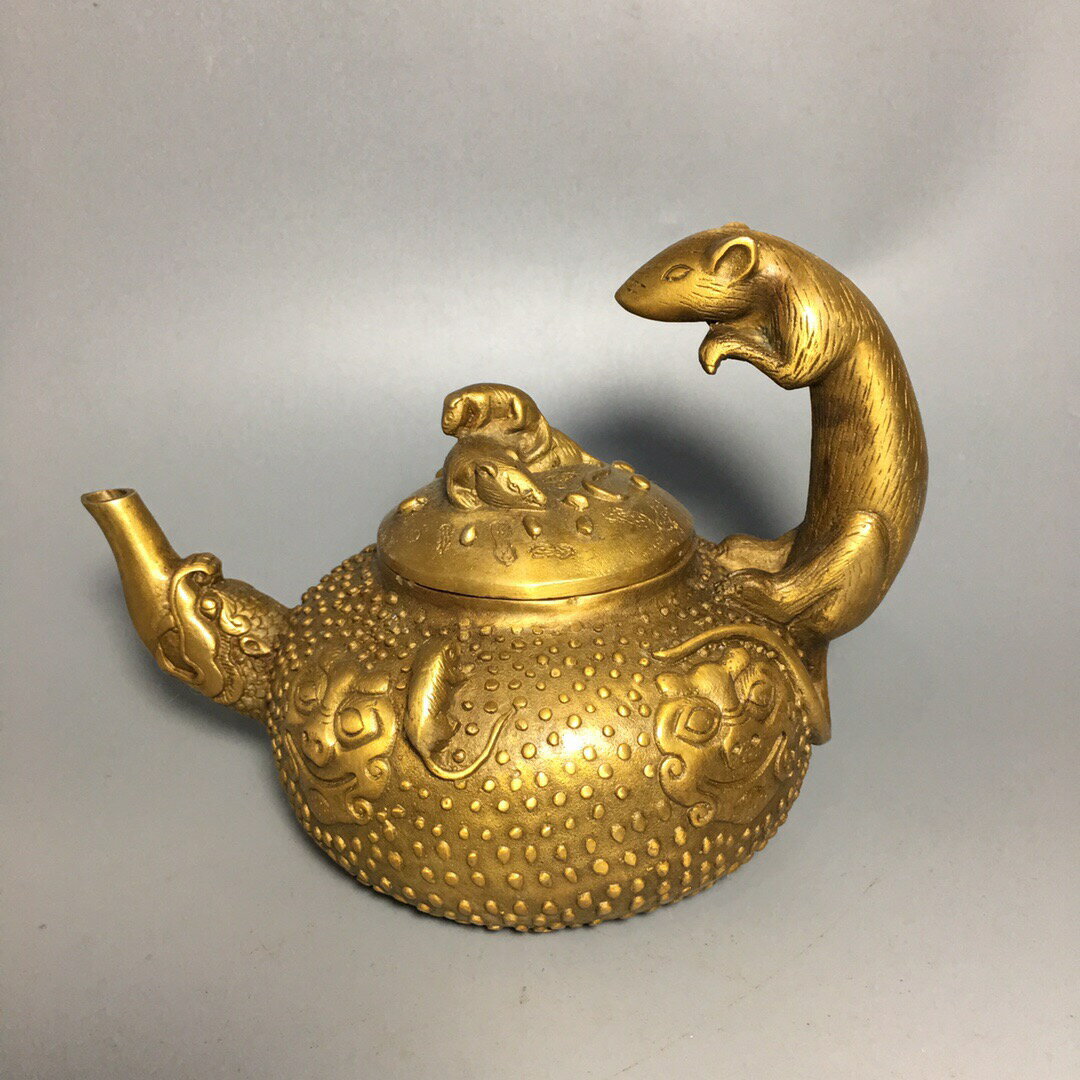 仿古純銅五鼠招財壺擺件酒壺水壺茶壺茶具酒具家用裝飾品工藝禮品
