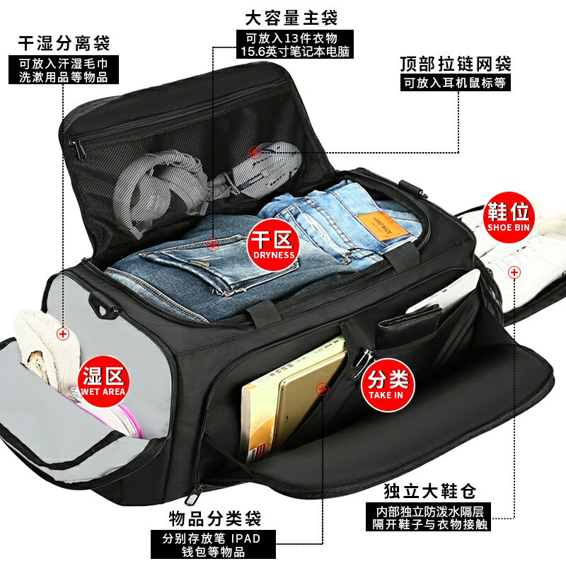 旅行包 大容量出差旅遊短途手提包 雙肩男士登機輕便行李包 多功能手提包 手提旅行袋 行李包