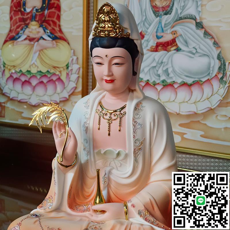 觀音菩薩佛像坐蓮觀世音南海觀音神像善財童子漢白玉家用供奉擺件