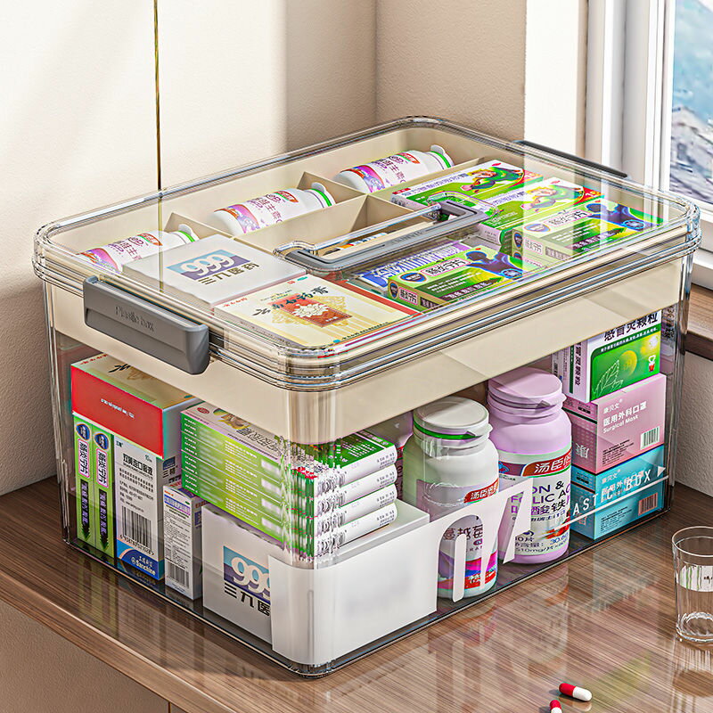 藥箱家庭裝藥物收納盒醫藥箱家用多層透明大容量便攜式醫療小藥箱