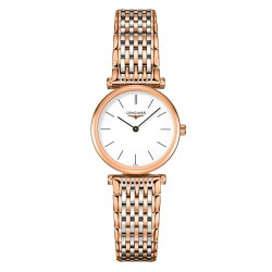 LONGINES L42091927玫瑰金嘉嵐石英超薄腕錶/白面24mm
