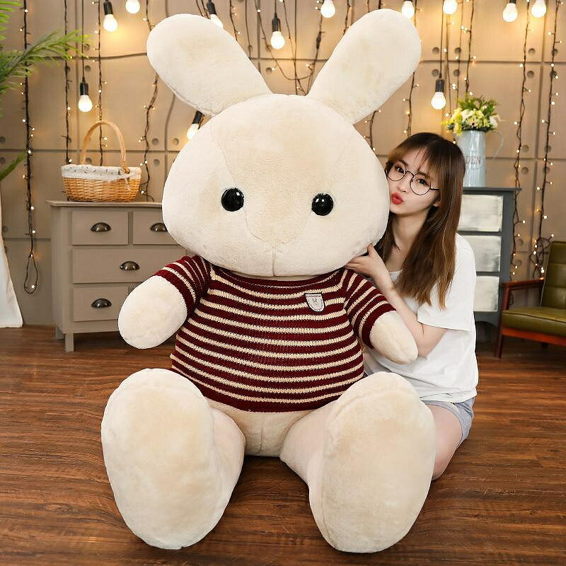 大號條紋毛衣兔子毛絨玩具公仔情侶兔布娃娃送女友生日禮物 玩偶/生日/情人/聖誕禮物/毛絨娃娃/抱枕娃娃