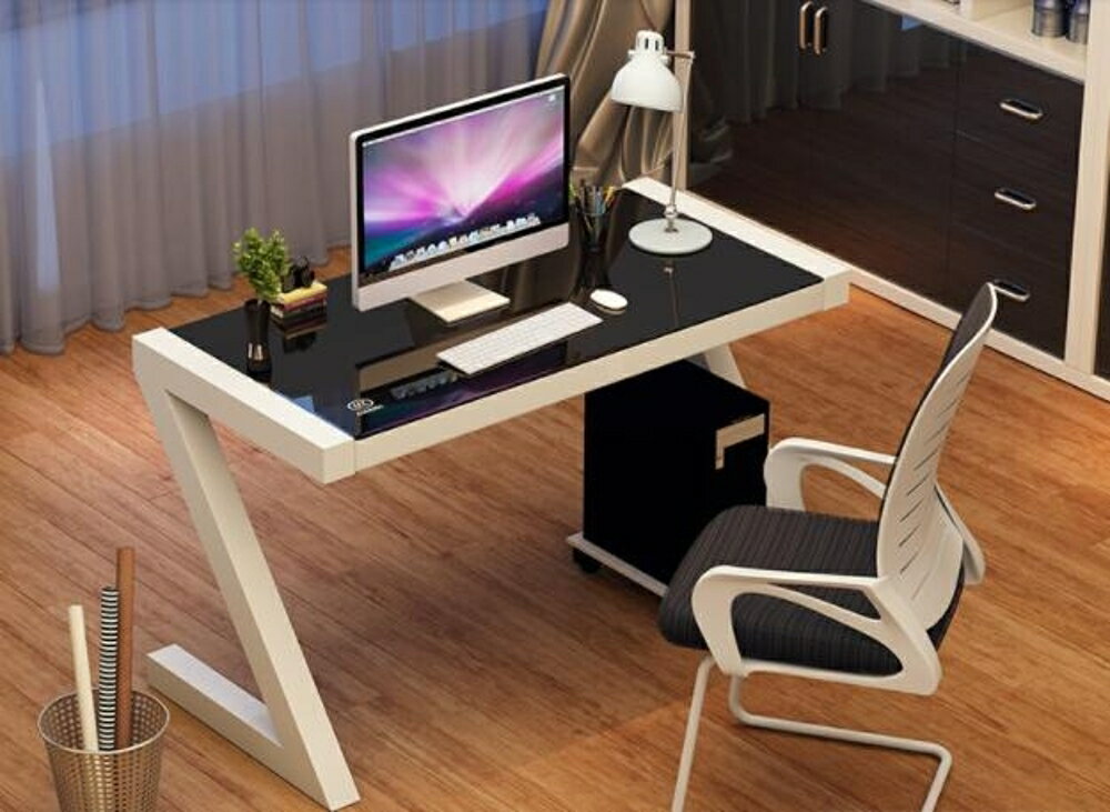 簡約現代鋼化玻璃電腦桌台式家用辦公桌 簡易學習書桌寫字台 mks 清涼一夏钜惠