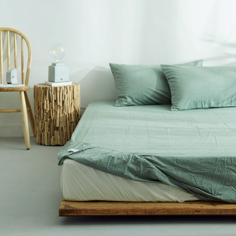 日式水洗棉床單床笠純色宿舍床品純棉被單1.5 1.8米單雙人床單罩