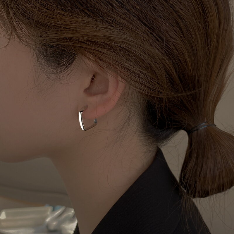 925純銀方形耳環女新款潮冷淡風簡約耳釘高級感小巧幾何耳飾