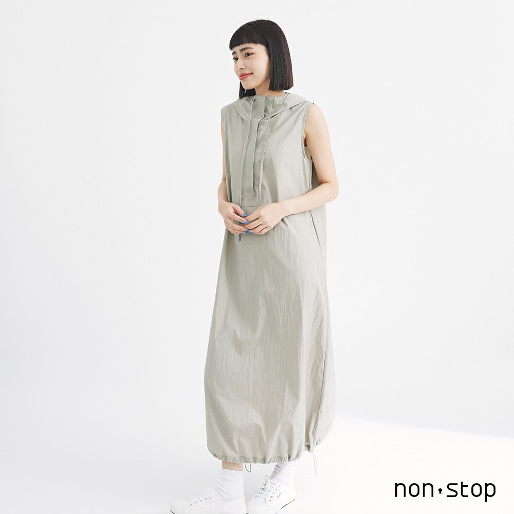 【non-stop】個性工裝連帽背心洋裝-2色