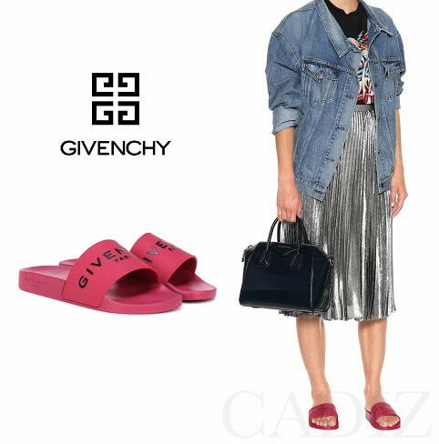 法國正品Givenchy Logo slides 桃紅經典 logo休閒泳池外出拖鞋