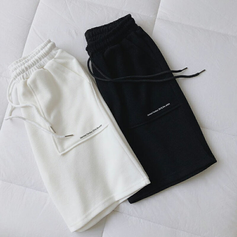 褲子女新款夏寬松韓版高腰休閑運動百搭闊腿居家熱褲五分短褲 1