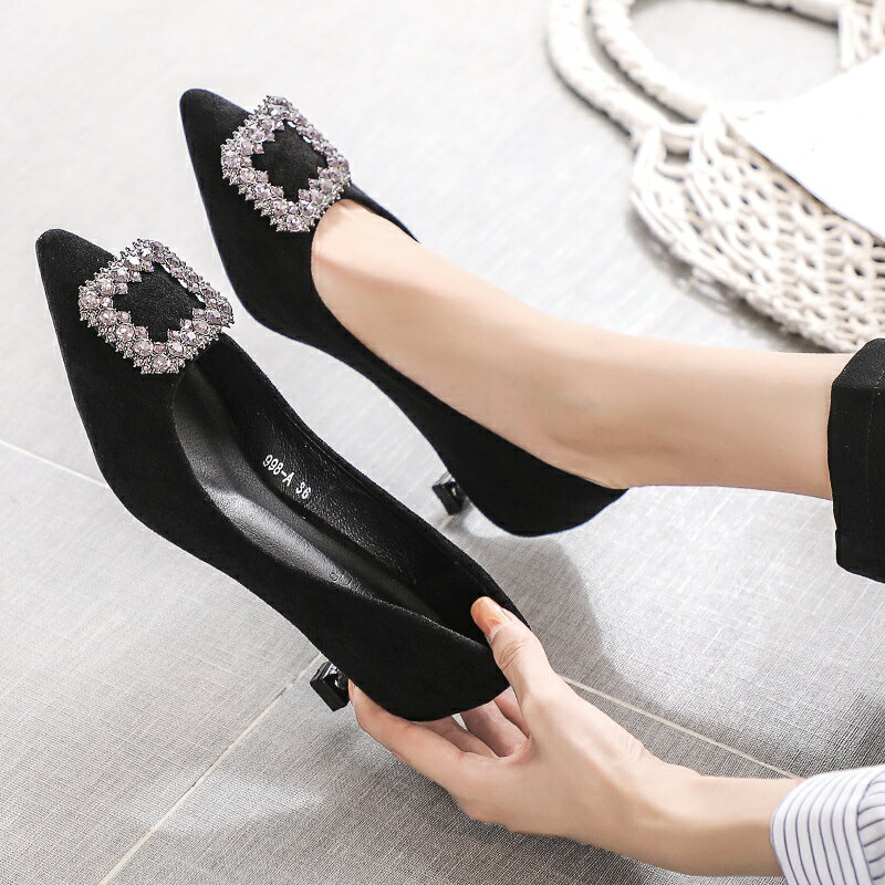 高跟鞋女細跟春秋5cm法式氣質3公分小跟鞋貓跟低跟黑色職業單鞋夏