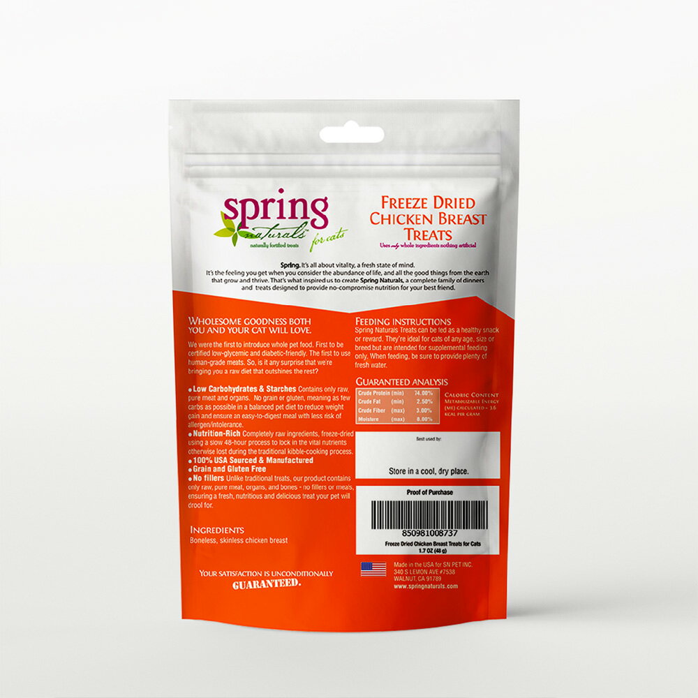 【Spring Naturals 曙光】雞胸肉 全齡貓點心 冷凍乾燥 無穀 單一肉類 美國製造 凍乾點心 1.7oz 2