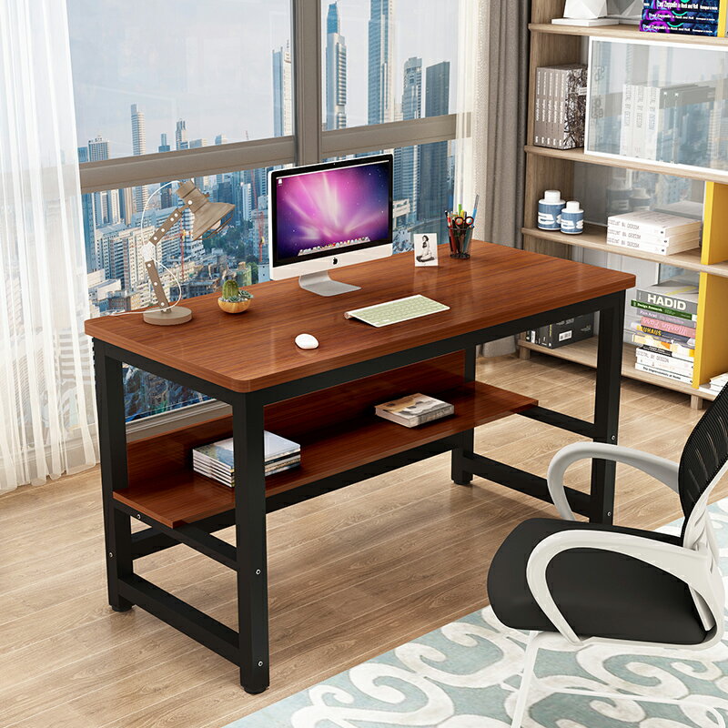 簡約電腦桌臺式家用圓角雙層現代雙人辦公桌防撞書桌學生寫字臺