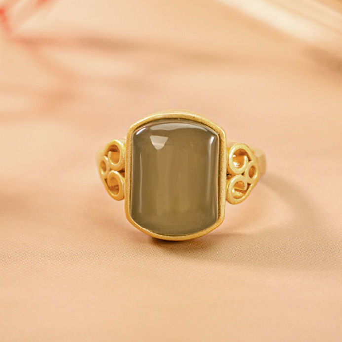 【墜享】天然和田青玉戒指S925純銀幾何形時尚流行高級感開口指環