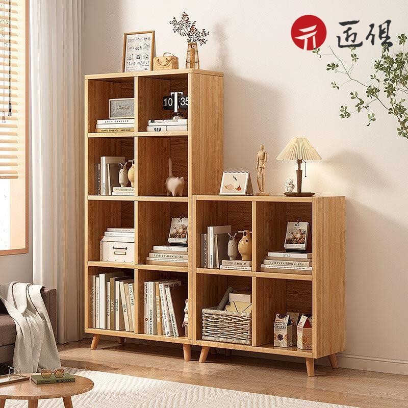 【匠俱】落地置物書架 實木腿格子櫃 書架置物架 落地傢用書櫃 閱讀架 簡易客廳儲物收納櫃子