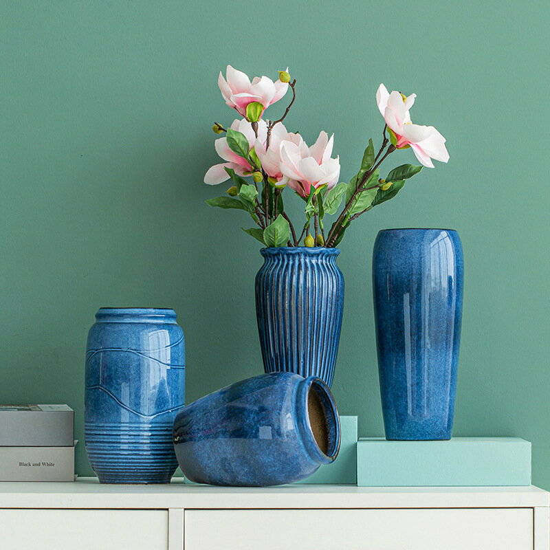 北歐創意陶瓷幹花花瓶擺件客廳插花水養餐桌裝飾擺件