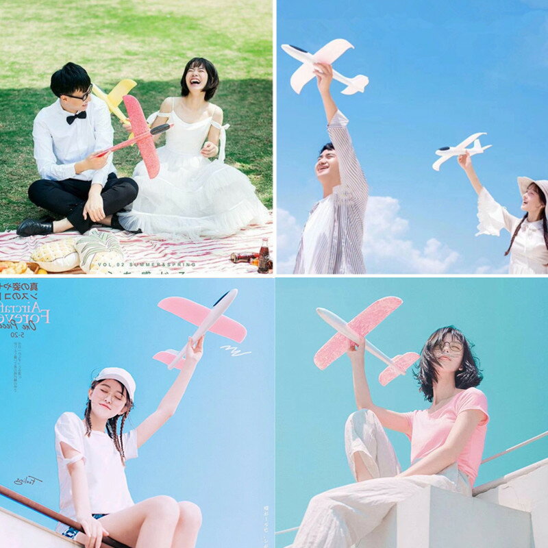 日系旅拍創意婚紗外景攝影道具泡沫粉色飛機模型兒童寫真文藝清新