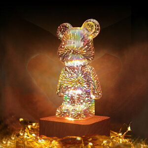 LED3D玻璃8色烟花台灯浪漫温馨小熊夜灯USB梦幻氛围七彩夜灯