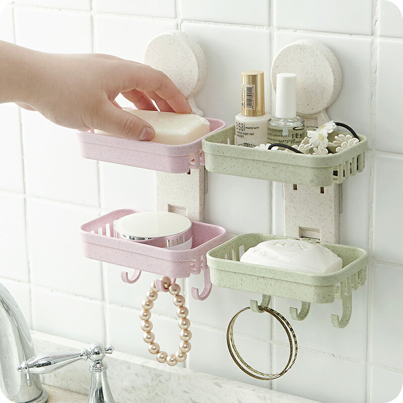浴室免打孔肥皂盒雙層吸盤香皂盒瀝水創意肥皂架衛生間壁掛式皂托