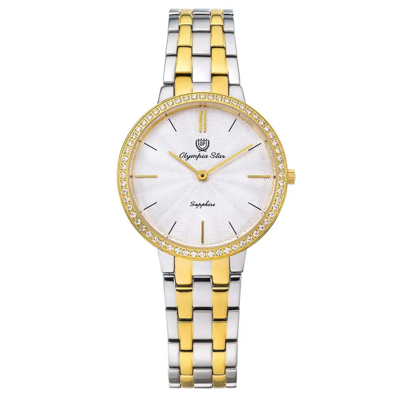 Olympia Star奧林比亞之星 58060DLSK 時尚水波紋晶鑽腕錶 / 雙色黑面 34mm｜樂天全館特惠中★指定刷卡回饋10%