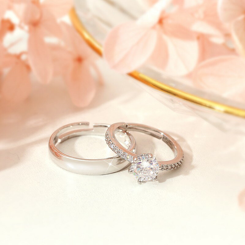 戒指 開口戒指 女戒指 情侶婚禮仿真開口排鑽鑽戒戒指女婚戒對戒假結婚一對小眾設計調節『ZW6496』 | 成名在望直營店 | 樂天市場Rakuten