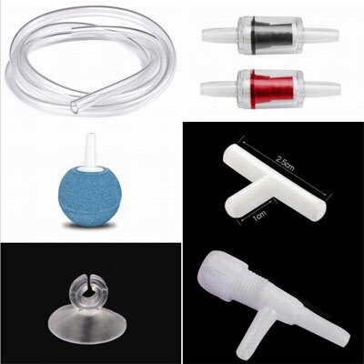 【魚缸氧氣泵配件材料-多款可選-1款/組】氧氣管止逆閥氣泡石吸盤三通調節閥(可混搭)-7909001