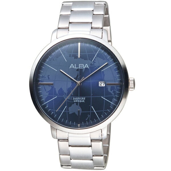 ALBA 雅柏錶 環繞世界手錶 VJ42-X296B(AS9K61X1)-43mm-藍面鋼帶【刷卡回饋 分期0利率】【APP下單4%點數回饋】