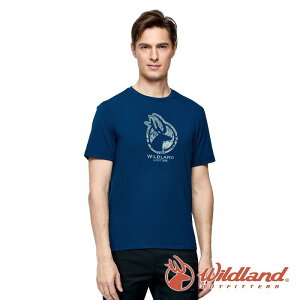 【wildland 荒野】男 彈性LOGO印花圓領短袖上衣『土耳其藍』0A91606