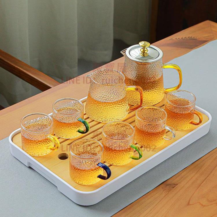 ❀樂天優選好物❀耐熱玻璃茶具套裝家用 客廳功夫茶杯錘紋茶壺紅茶泡茶器茶盤