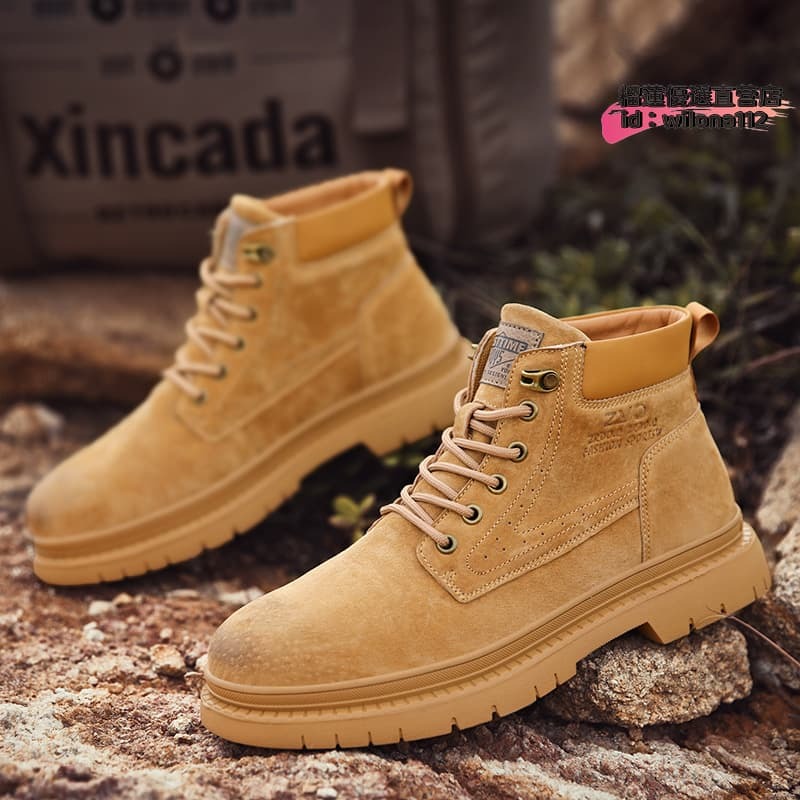 【臺灣現貨】2025冬季簡約高幫馬丁靴復古潮搭青年加厚大黃靴加絨男短靴靴